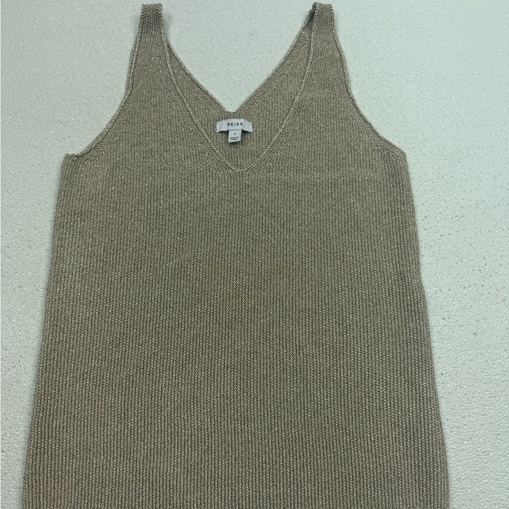 Reiss Metallic Taupe V-Neck Knit Tank Top